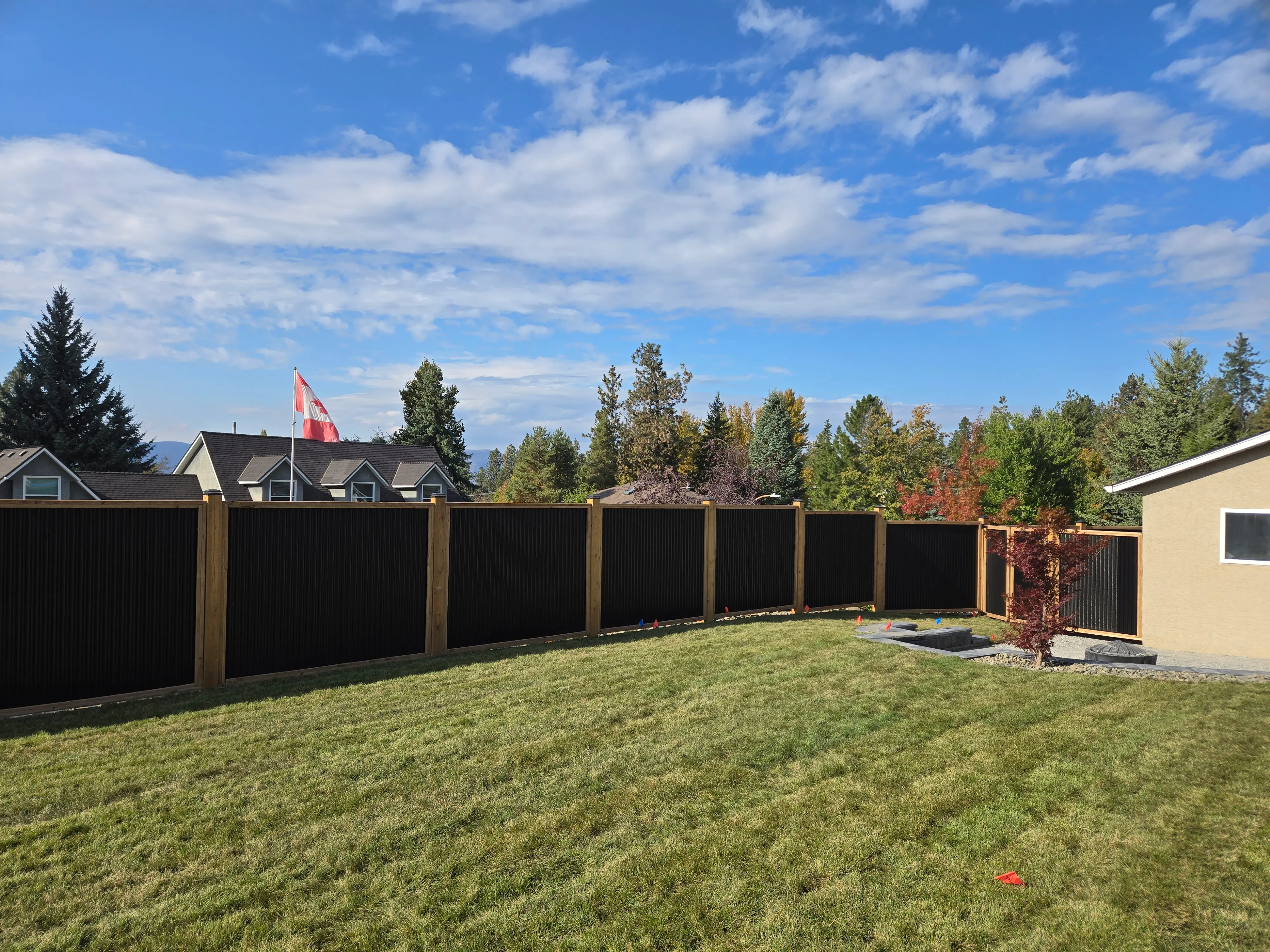 Green grass and beautiful black fence done by sweet yards in Kelowna